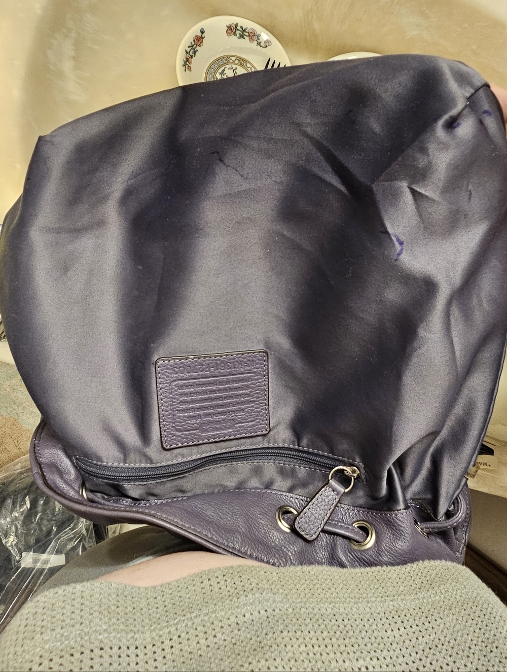 Coach Avery grey purple leather drawstring bucket hobo crossbody handbag purse - Picture 13 of 13